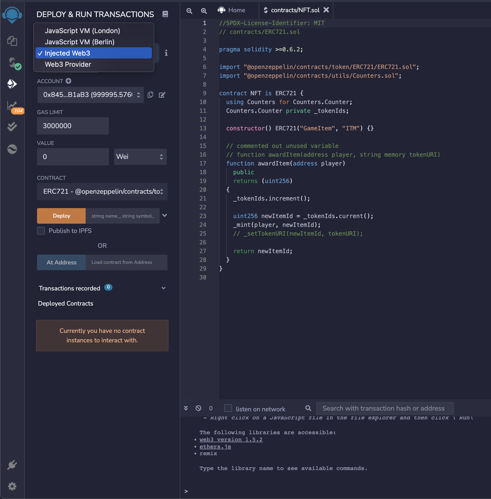 remix Lux L1 evm sc web3