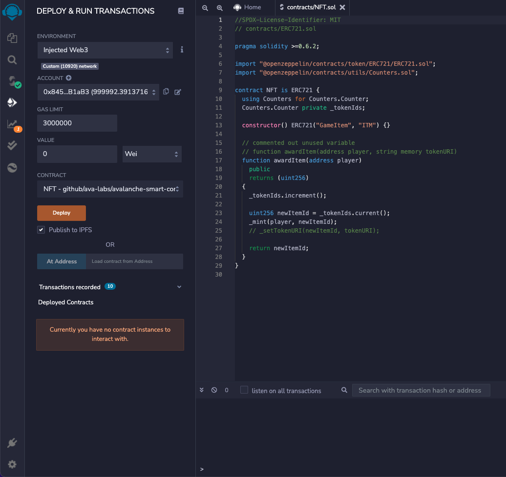 remix Lux L1 evm sc deploy